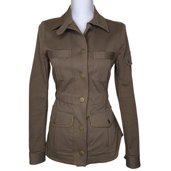 Veronica Beard Army Green Camp Jacket Cotton Utility Military Gold Buttons - Picture 3 of 9